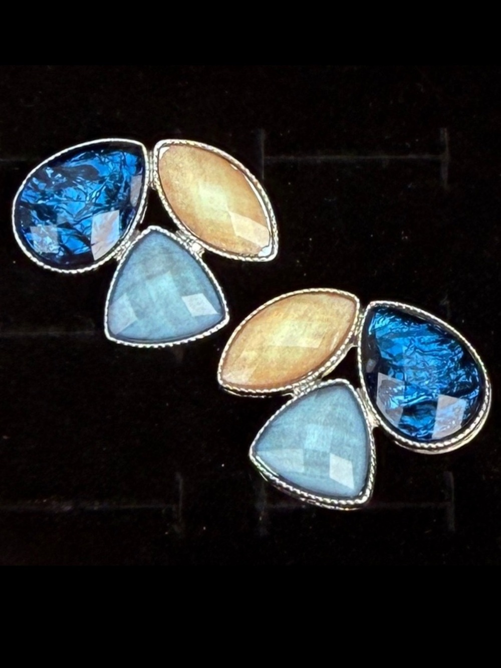 Silvertone Blue Statement pierced Earrings